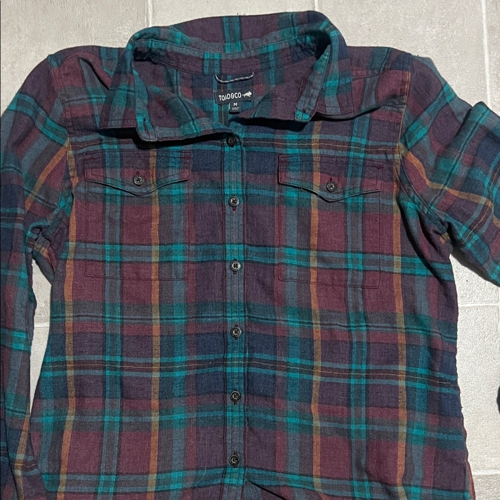 Toad&Co Kids Plaid Button Down Shirt - Purple and Green